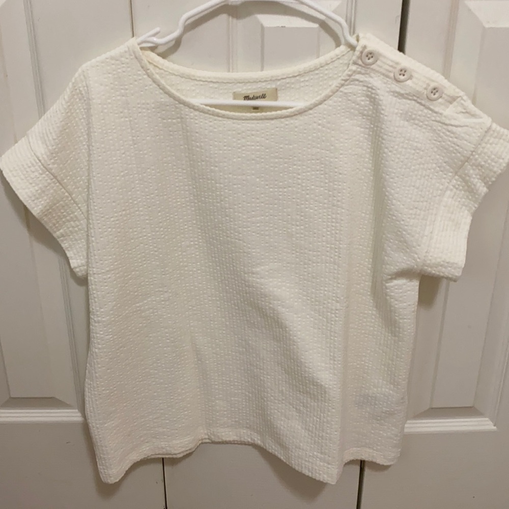 NWT Madewell cream button shoulder top M